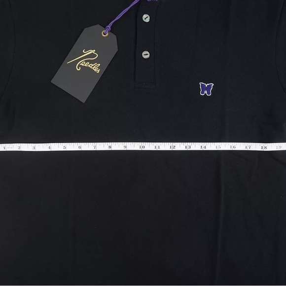 Needles Stripe Collar Embroidered Butterfly Polo In Black - Size  S/ M/L - Picture 5 of 14